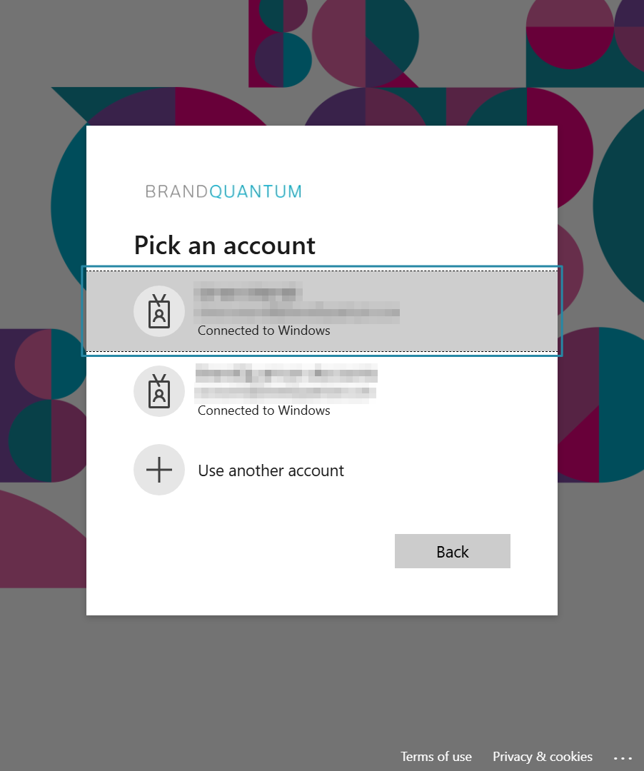 Pick an account screen with the first account highlighted to continue sign-in