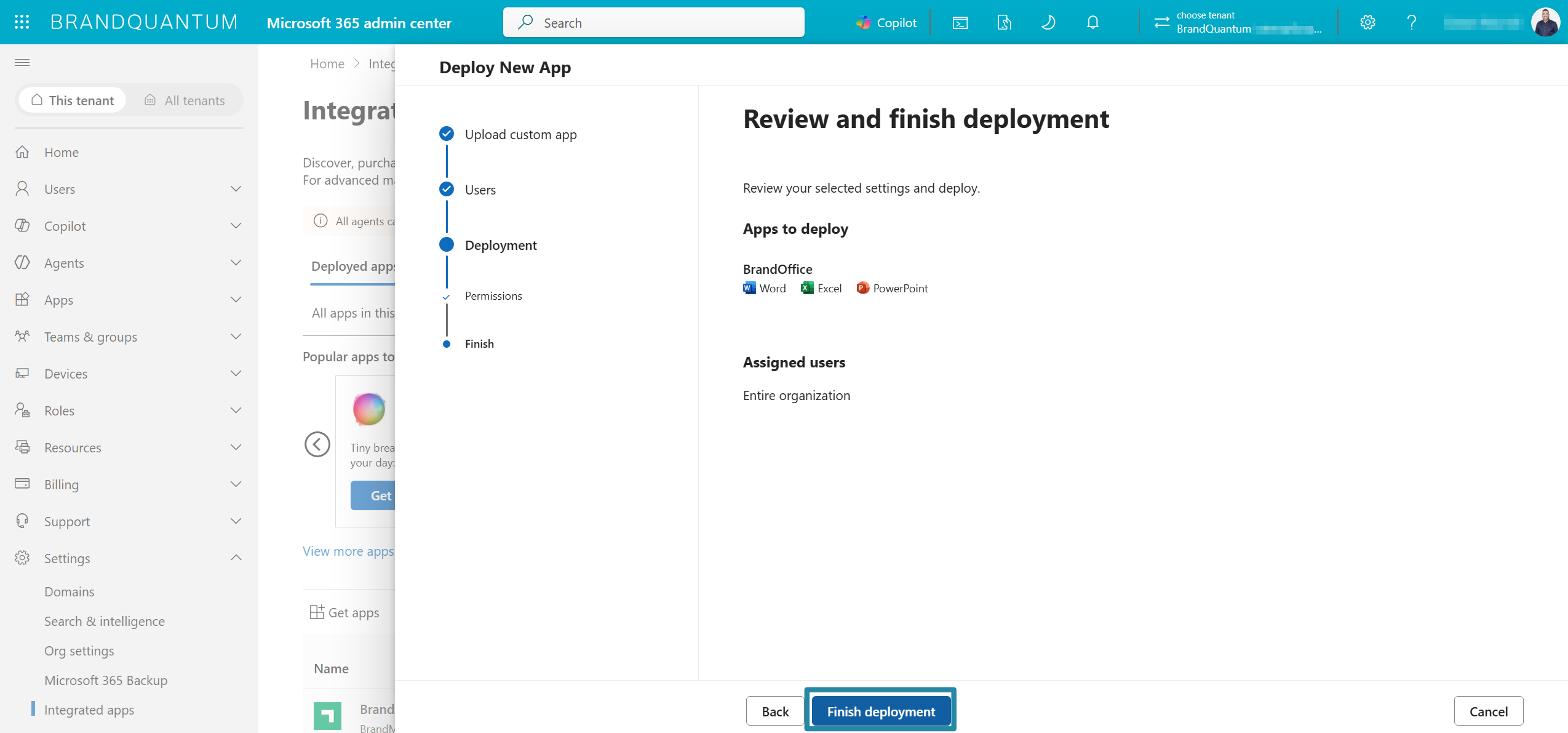 Select Finish deployment.