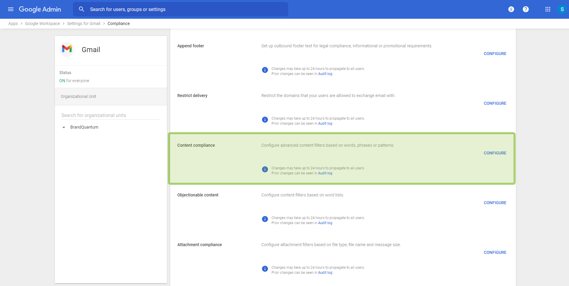 Content Compliance Configuration