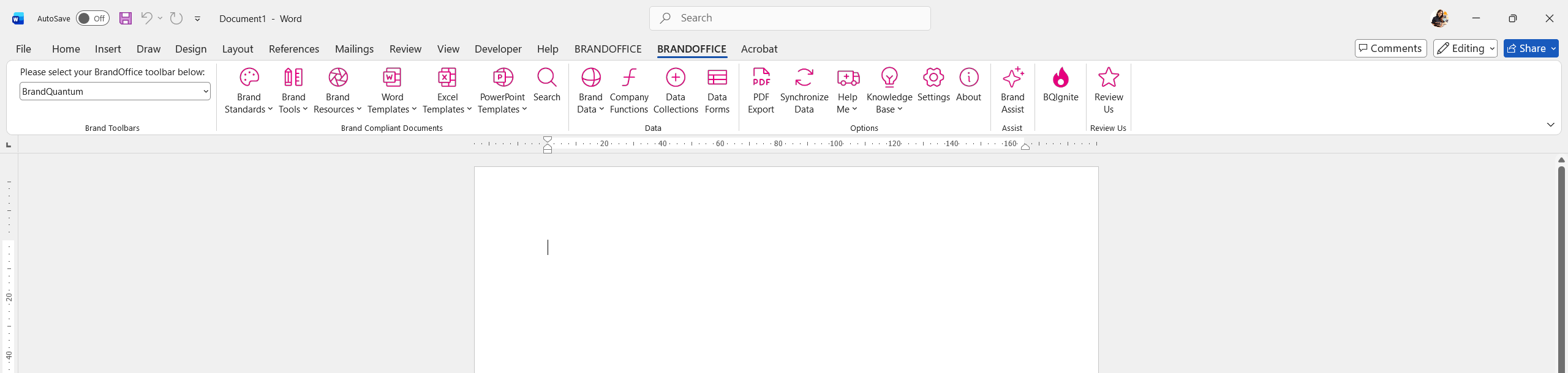 Existing BrandOffice ribbon screenshot after opening the BrandOffice tab
