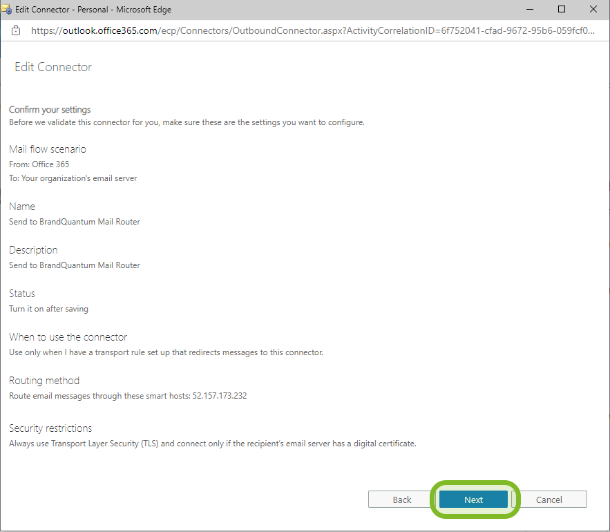 TLS Security confirmation for connector