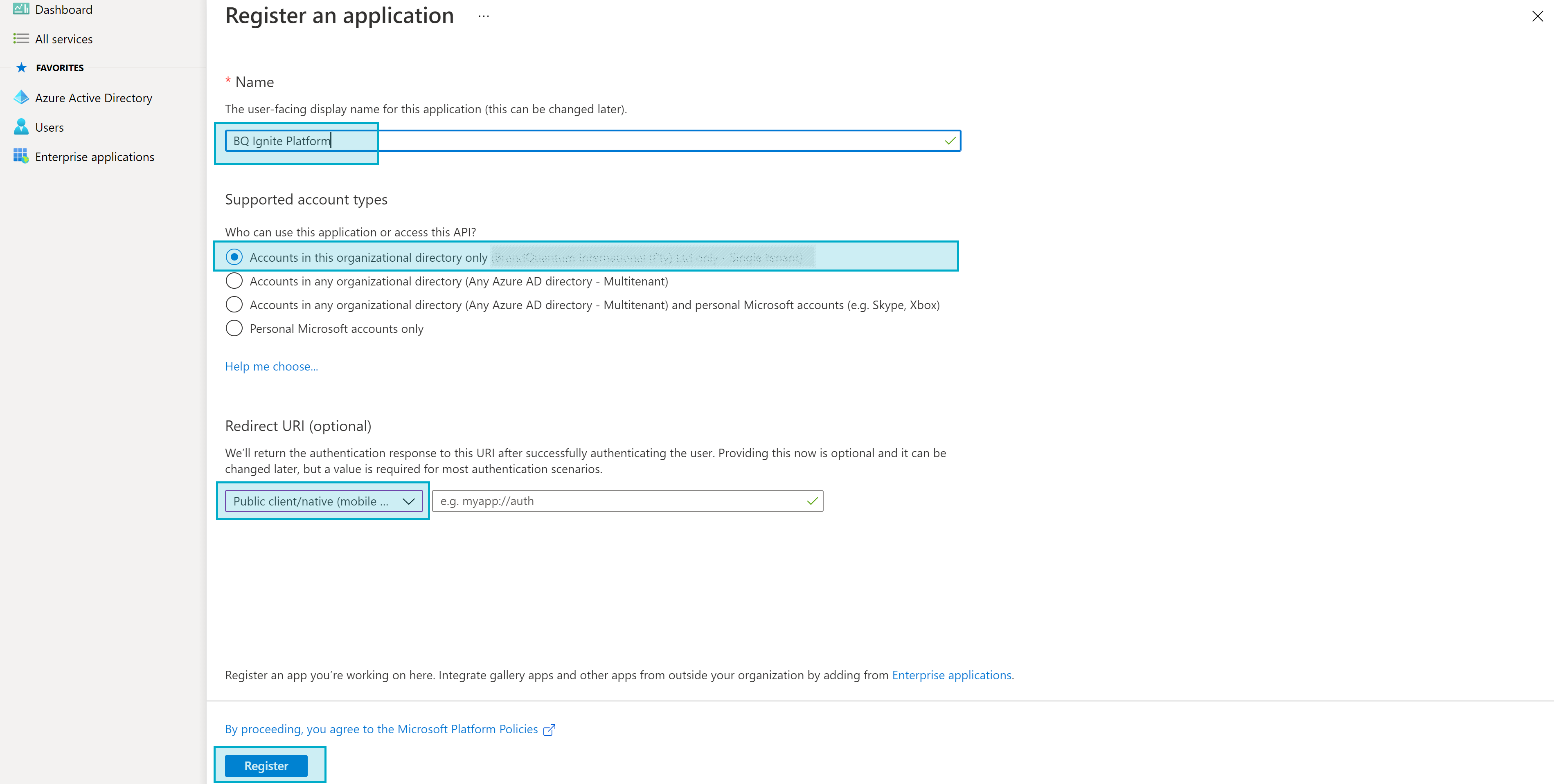 Application Registration Detail